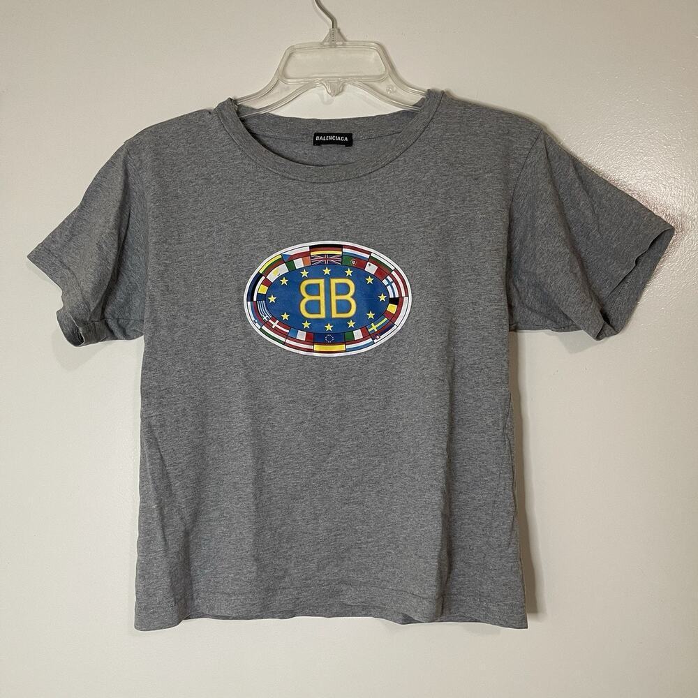 Balenciaga Kids Gray crew neck flag short sleeve cotton tshirt youth 10